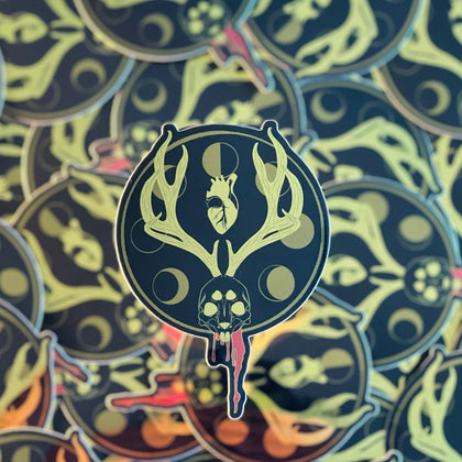 Mystic Forest :  Decayed Jackalope skull Mirror Vinyl sticker